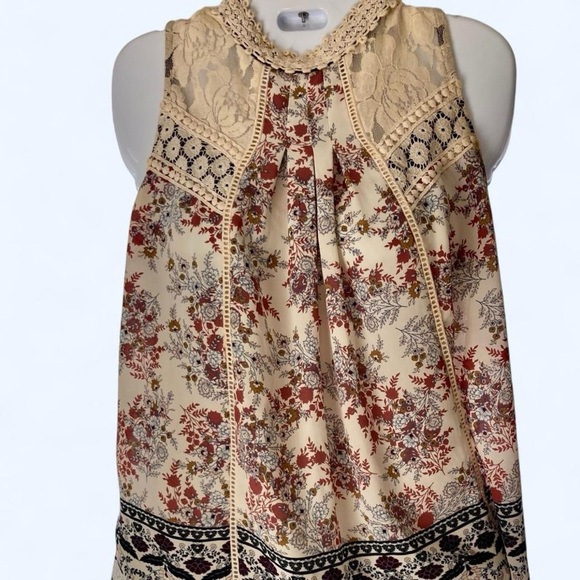 Xhilaration Cream Tan lace Pleated Bib Collar Blouse medium - Picture 1 of 3